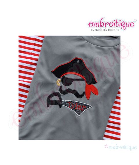 Pirate Hat Eye Patch Mustache Sword Applique