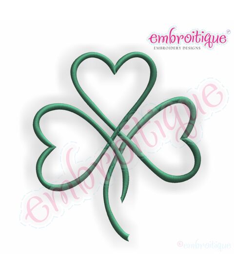Shamrock Heart Satin Stitch Outline - Irish St. Patrick's Day