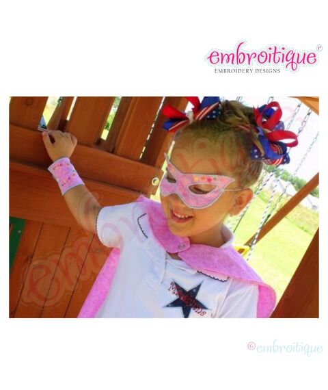 Super Girl Set - Mask, Cuffs, Cape, Applique Alphabet
