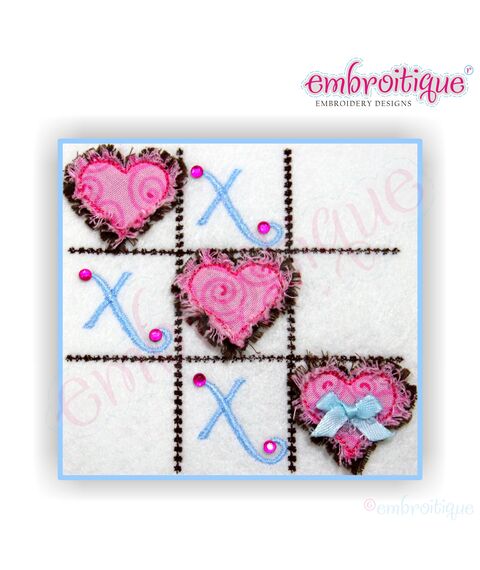 Tic Tac Toe Hearts Valentine's Day Raw Edge Design - several sizes included
