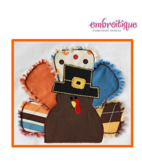 Tommy Turkey Thanksgiving Applique - Satin and Raw Edge - Great Boy Design