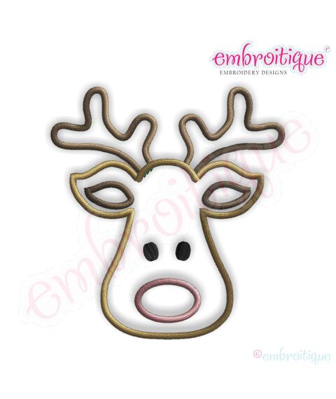 Adorable Reindeer Head Applique - Satin and Raw Edge Set, 2 image