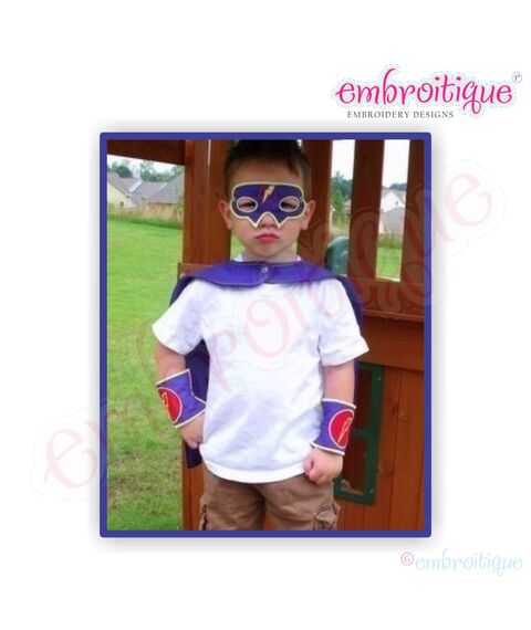 Super Hero Set - Mask, Cuffs, Cape, Lightening Bolt, and Applique Alphabet, 2 image