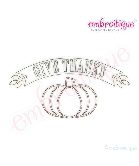 Give Thanks Pumpkin Banner Embroidery Design - Satin Outline & Run Outline Set, 2 image