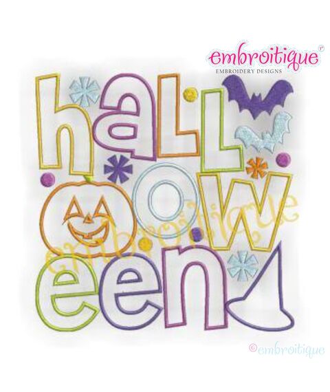 Halloween Word Block 2 Fill Stitch and Outline Designs, 2 image