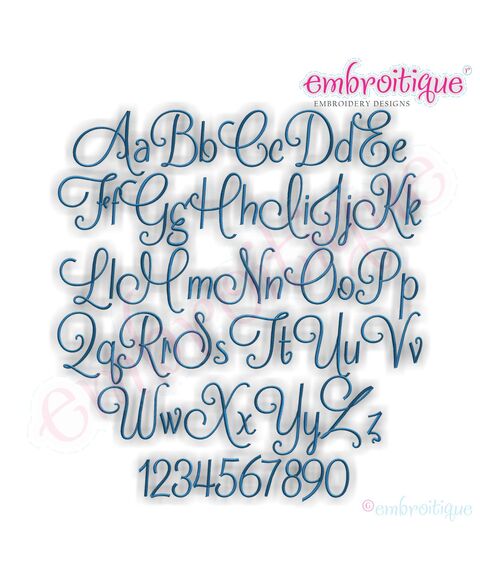 Mallory Monogram Font Set - Cute, girly - .5", 1", 1.5", 2", 3"  -    Embroitique Machine Embroidery Design