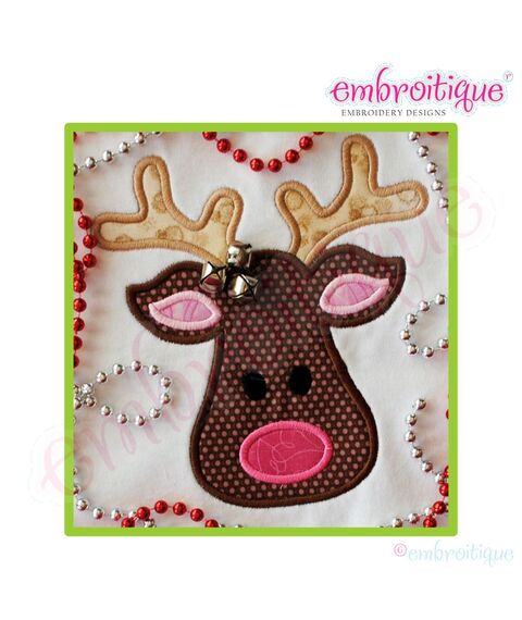 Adorable Reindeer Head Applique - Satin and Raw Edge Set
