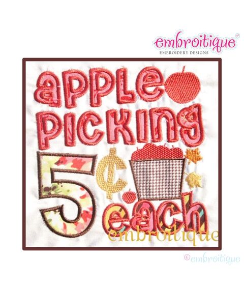 Apple Picking 5 Cents Each Fall Applique