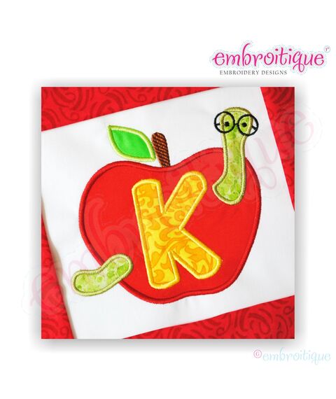 Apple with Worm Applique Monogram Set