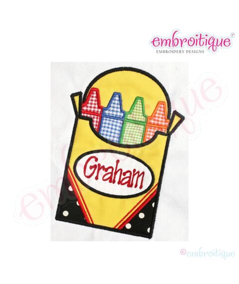 Back to School Box of Crayons Applique - Plain or with Name Frame