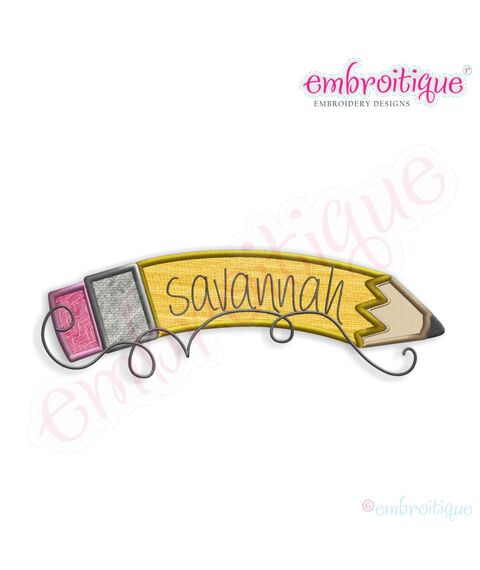 Back to School Curved Pencil Name Frame Applique
