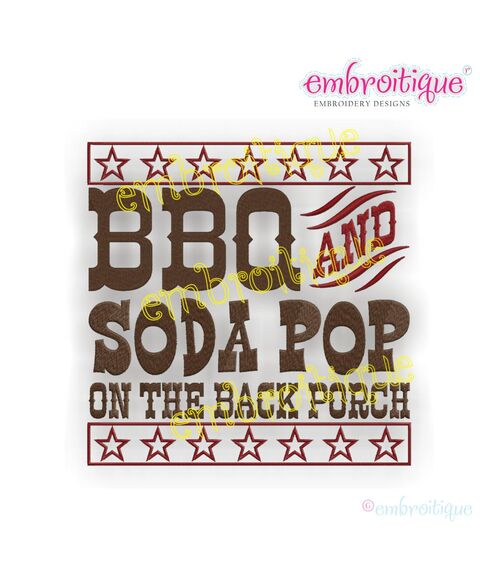 BBQ Soda on the Back Porch Summer 4th of July Embroidery Design