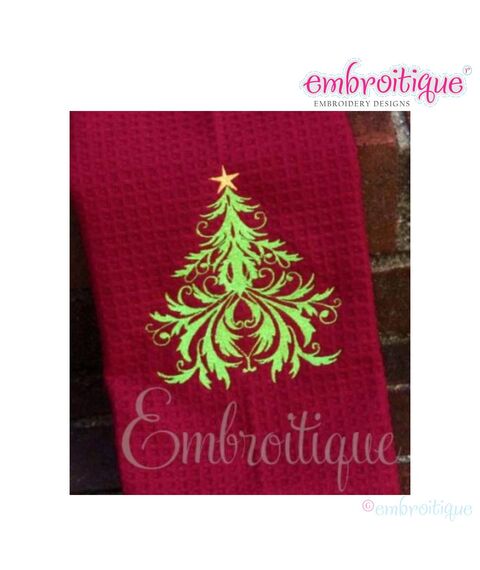 Beautiful Damask Christmas Tree Embroidery Design