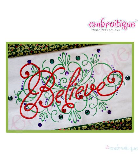 Believe Vintage Flourish Embroidery Design - Large