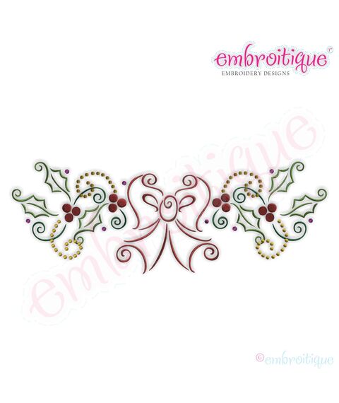 Bow and Holly Border Embroidery Design - Small