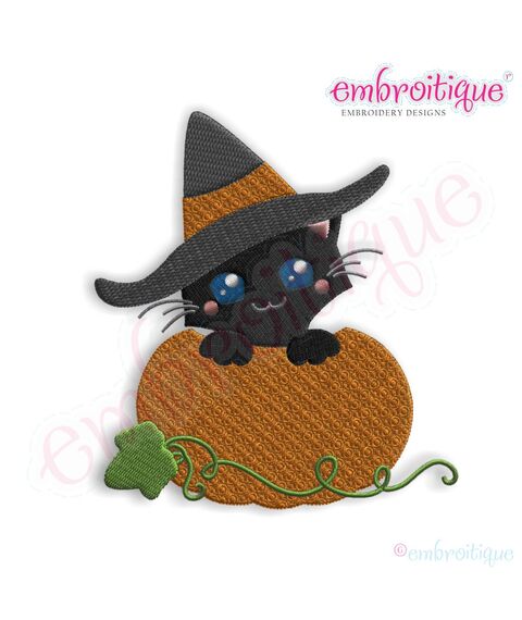 Cat in a Pumpkin Halloween Embroidery Design