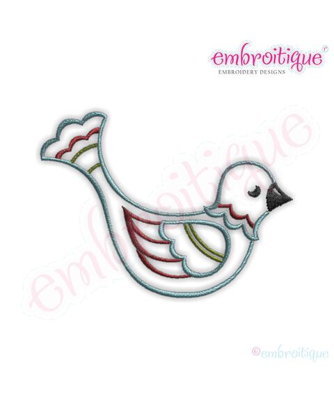 Christmas Bird Embroidery Design - Large