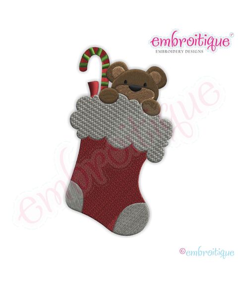 Christmas Stocking with Bear Filled Embroidery Design