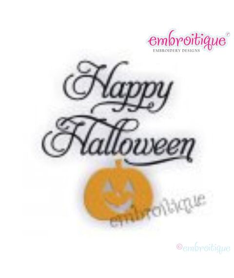 Classy Happy Halloween Fancy Script with Fill Stitch Jack-o-Lantern