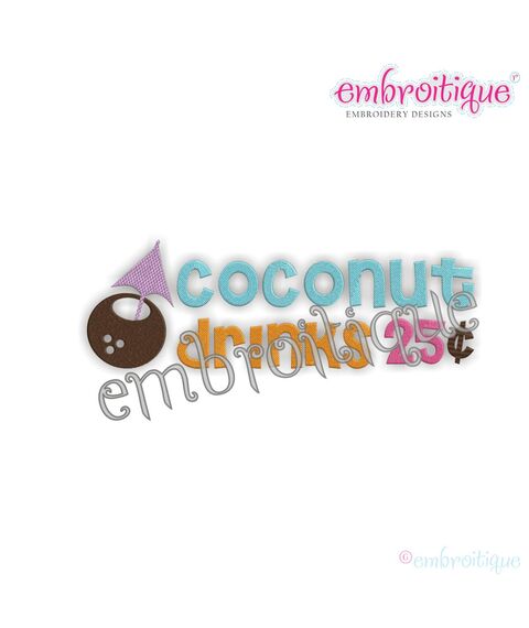 Coconut Drinks Luau Tropical Beach Embroidery Design
