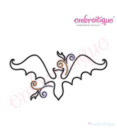 Curly Bat Redwork Outline Embroidery Design