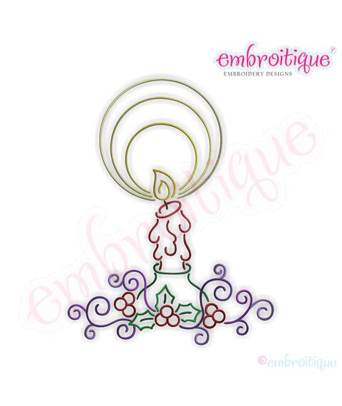 Curly Christmas Candlestick Embroidery Design