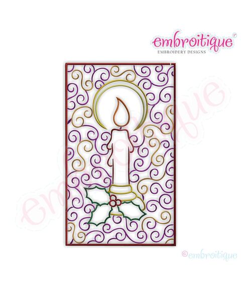 Curly Framed Christmas Candle Embroidery Design - Large