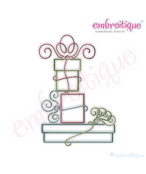 Curly Stacked Presents Embroidery Design - Large