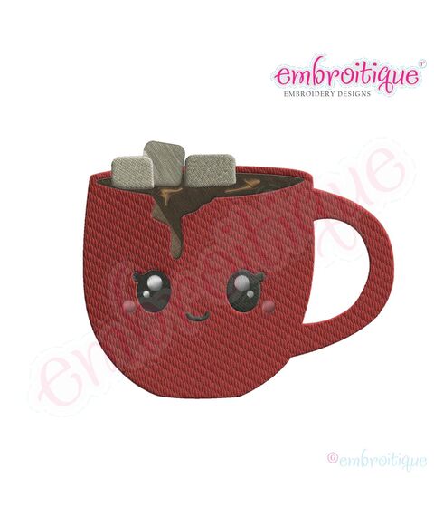 Cutie Cocoa Mug Filled Embroidery Design