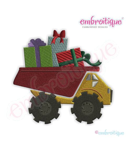 Dump Truck with Gifts Filled Embroidery Design