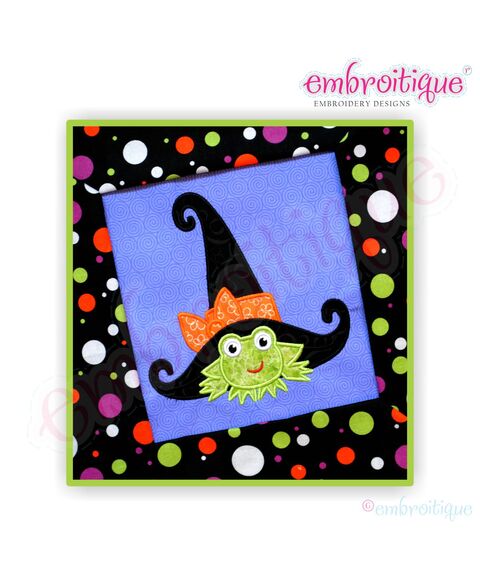 Frog with Witch Hat and Bow Applique