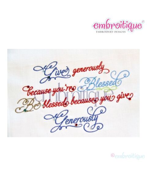 Give Generously Be Blessed Home Decor Embroidery Design