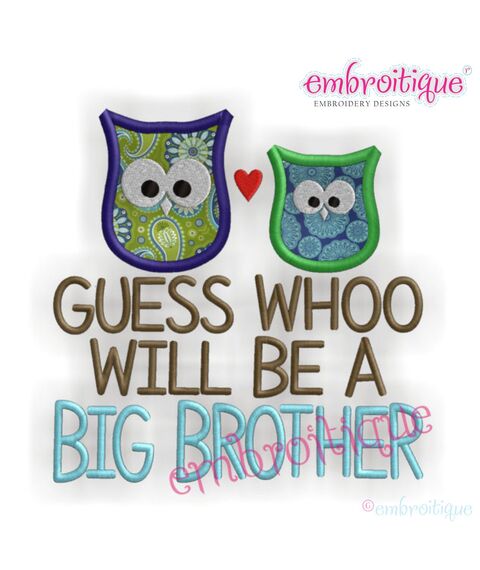 Guess Who is Going to be a Big Brother Owl Applique
