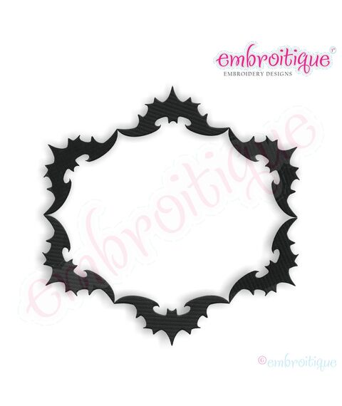 Halloween Oval Bat Font Frame - Fill Stitch