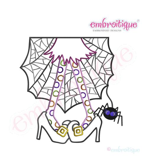 Halloween Wacky Witch Legs with Spider Embroidery Design