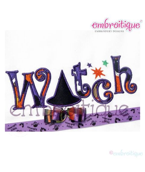 Halloween Witch Word Art Fill Stitch, Outline and Applique Set