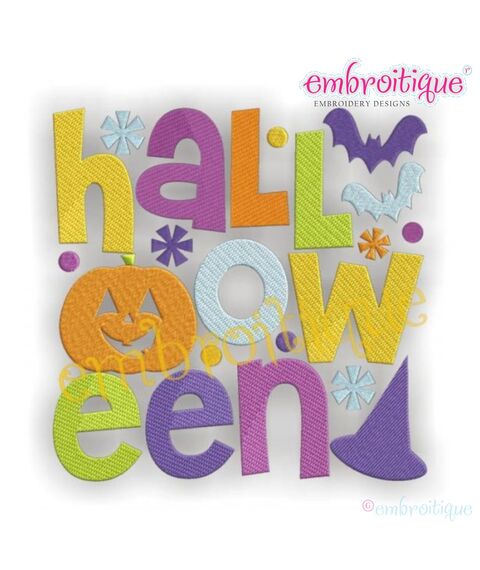 Halloween Word Block 2 Fill Stitch and Outline Designs