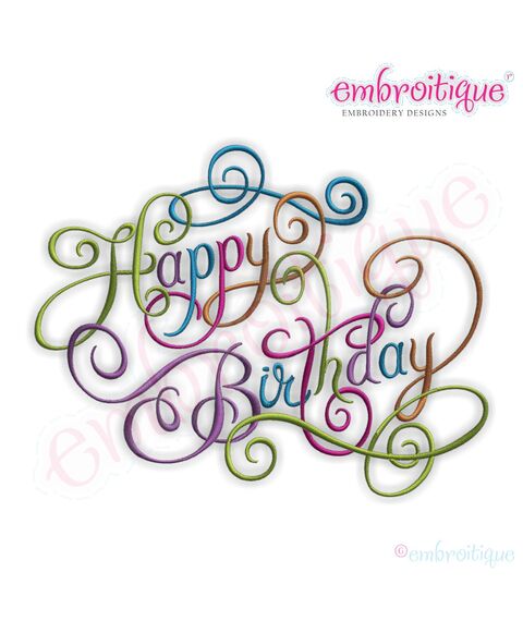 Happy Birthday Calligraphy Script 2 Embroidery Design