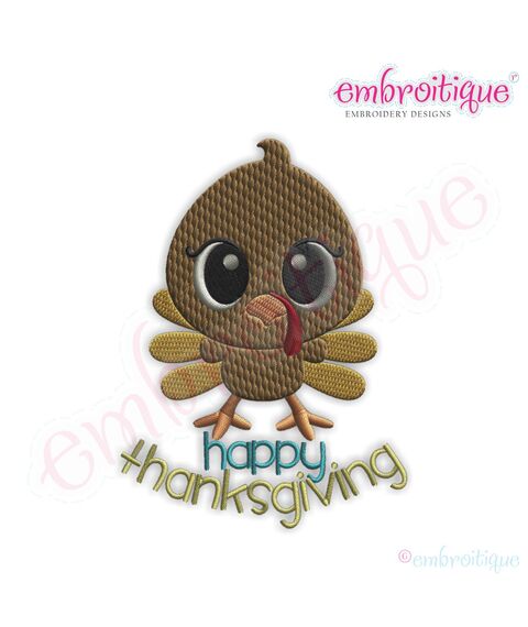 Happy Thanksgiving Turkey Fill Stitch Embroidery Design
