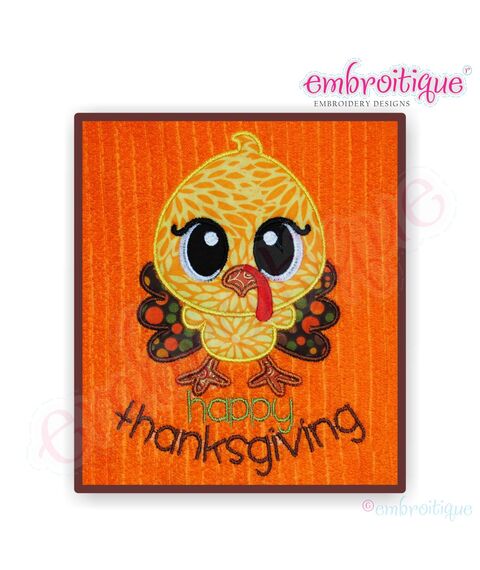 Happy Thanksgiving Turkey Satin Edge Applique