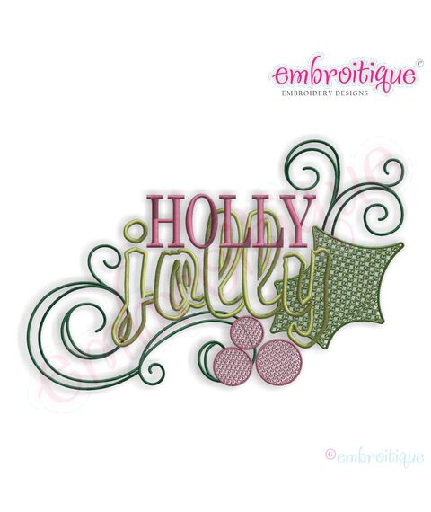 Holly Jolly Filled Embroidery Design - Small