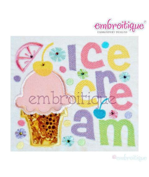 Ice Cream Block Cone Applique Summer Fun Design