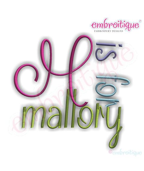 Mallory Monogram Font Set - Cute, girly - .5", 1", 1.5", 2", 3"  -    Embroitique Machine Embroidery Design
