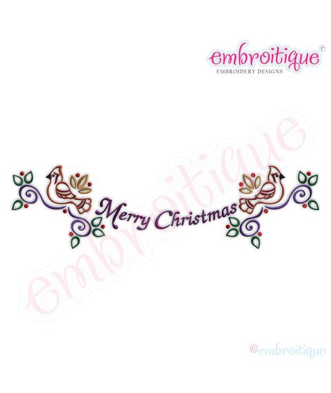 Merry Christmas Bird Banner Embroidery Design