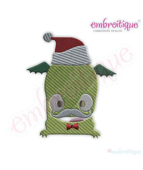 Monster in a Santa Hat Filled Embroidery Design