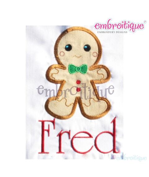 Mr. Fred Bread Gingerbread Man Christmas Applique Boy