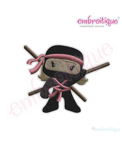 Ninja for Girls with Bow and Staff Embroidery Design