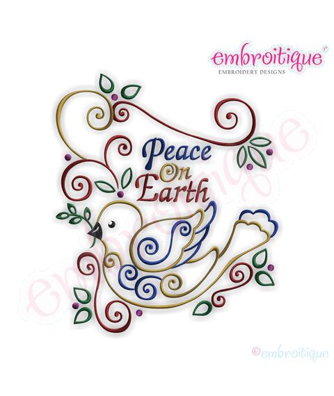 Peace on Earth Holiday Bird Embroidery Design