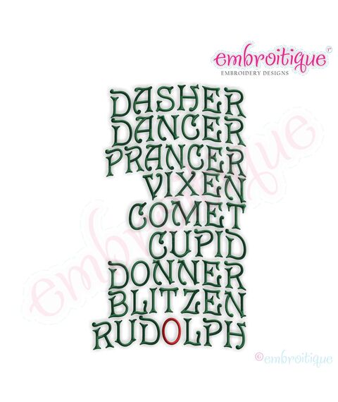 Reindeer Names Embroidery Design - Small