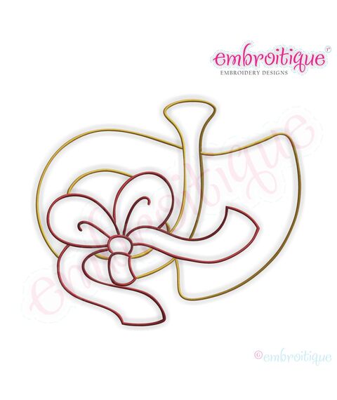 Simple Christmas French Horn Embroidery Design - Large